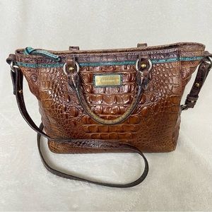 Brahmin Mini Arno Pecan Turquoise Leather Crocodile Handbag Luxury Designer READ